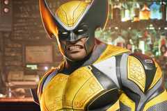 Wolverine from Marvel Midnight Suns standing inside of the bar from the Insomniac Wolverine teaser.